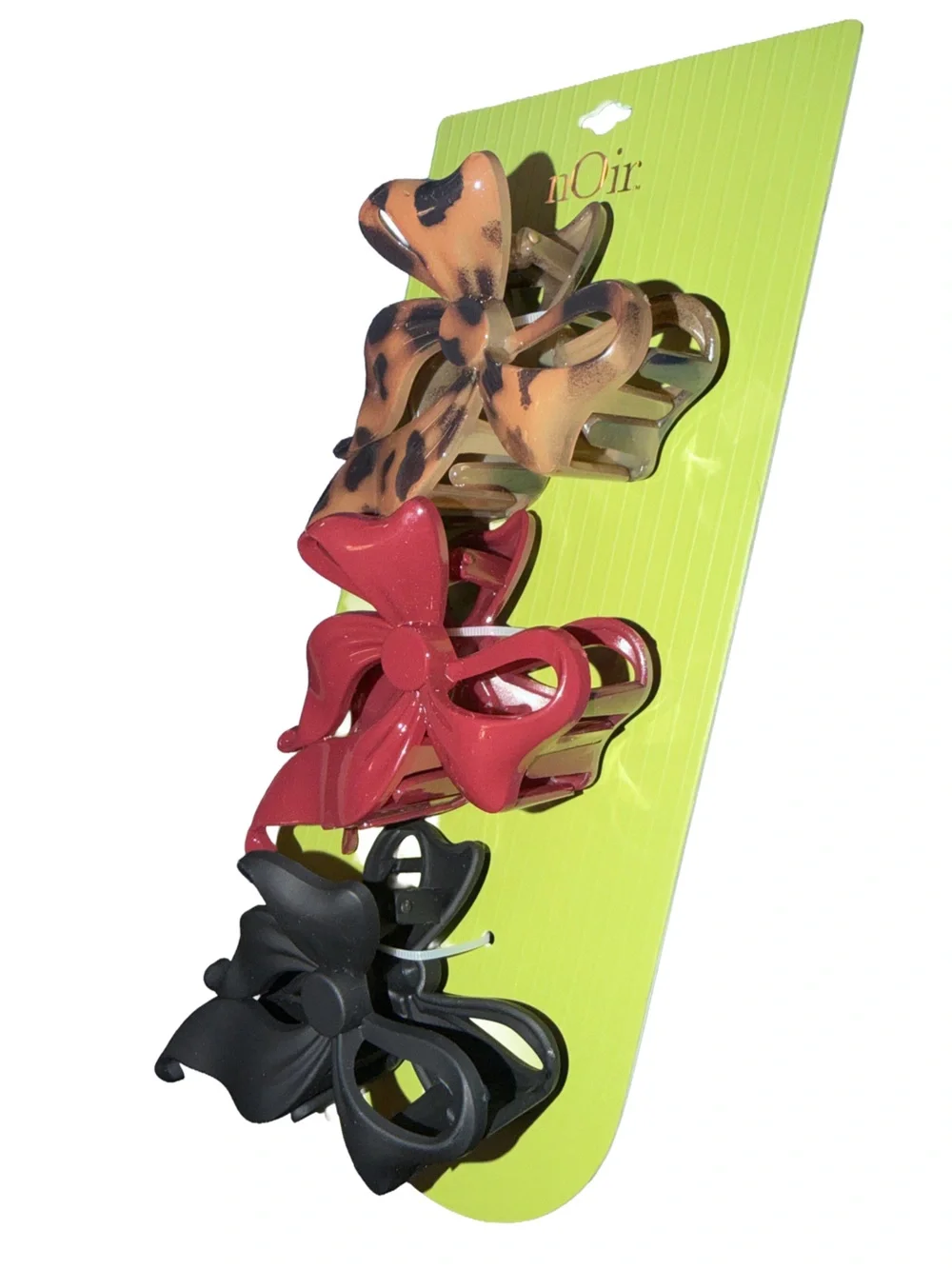 nOir Bow Hair Clips - Leopard, Burgundy, Matte Black (Set of 3)